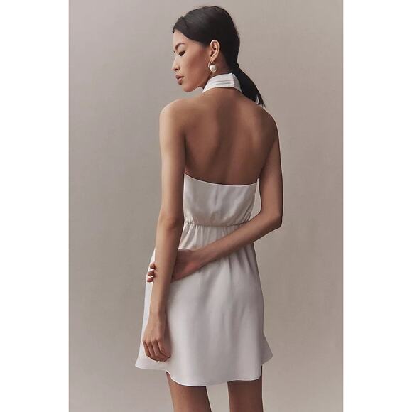 BHLDN Ruby Twist Halter Stretch Satin Ivory Mini Dress - Picture 2 of 7